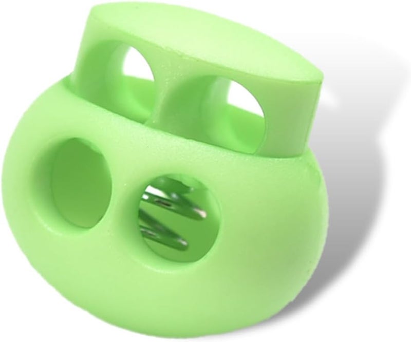 LongSLong 12 Pack NeonGreen Plastic Spring Cord Lock for Shoelace, DrawString Clip, Paracord Toggle Stopper Elastic String Lock Double Hole Fastener Slider - Image 1